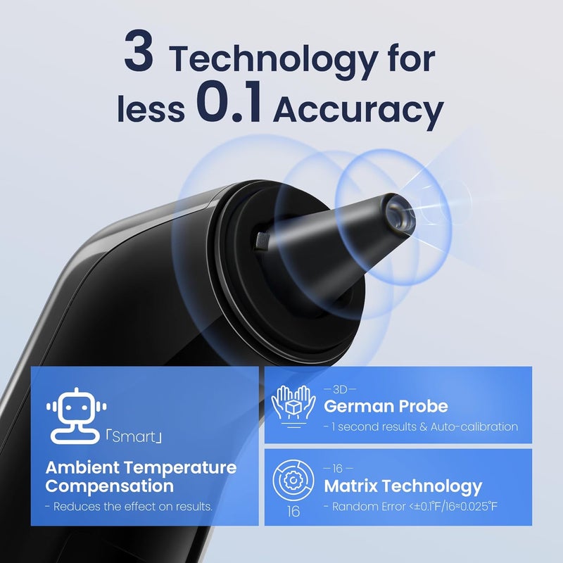 Viproud Ear Thermometer for Kids, Babies and Adults, 1 Second Accurate Digital Thermometer, Mute Function, 3-Color Fever Alert, 3 Age Groups, 30 Memory Recall with 20x Probe Covers (Dark Black) - Image 3